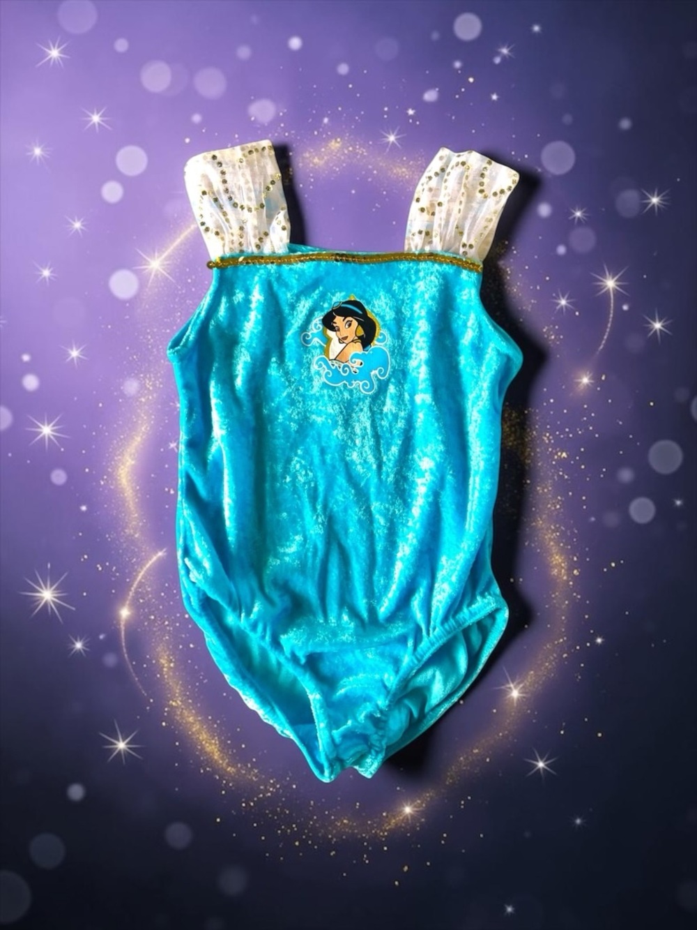 Disney Store Jasmine Girls Leotard 👑 Turquoise Velvet Princess Size XS EUC